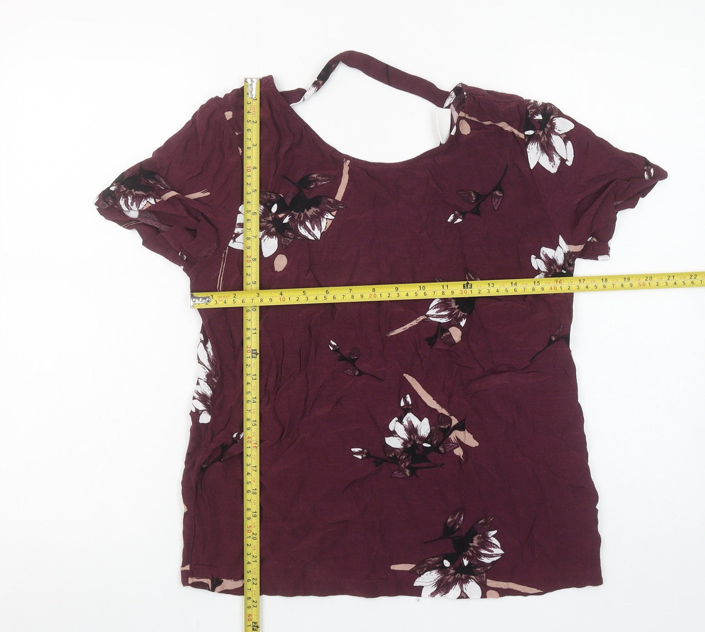 Vila Womens Purple Floral V-Neck Short Sleeve Viscose Blouse Size M
