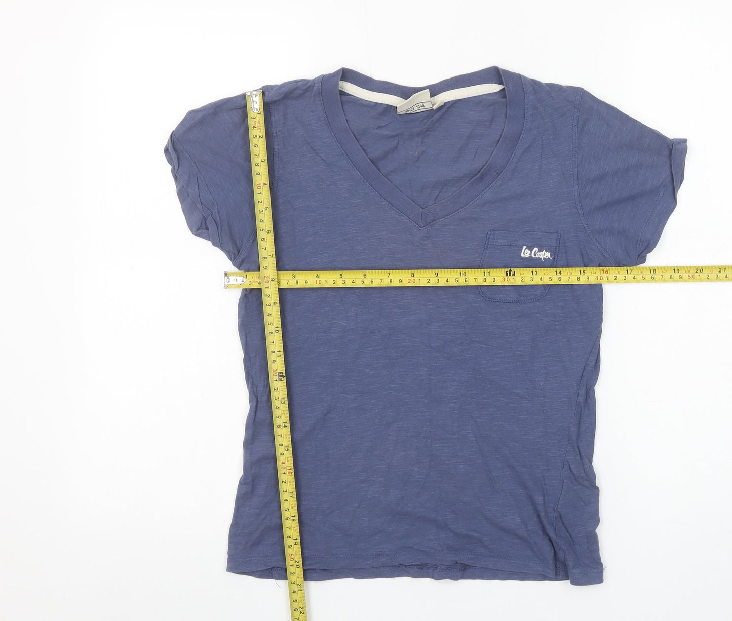 Lee Cooper Women's Blue Cotton V-Neck Short Sleeve T-Shirt Size 10