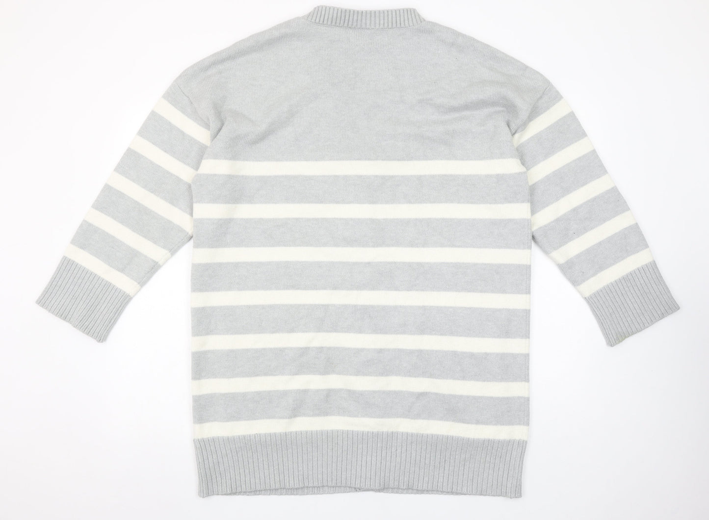 Next Women’s Grey Striped V-Neck Long Sleeve Knit Cardigan Size L