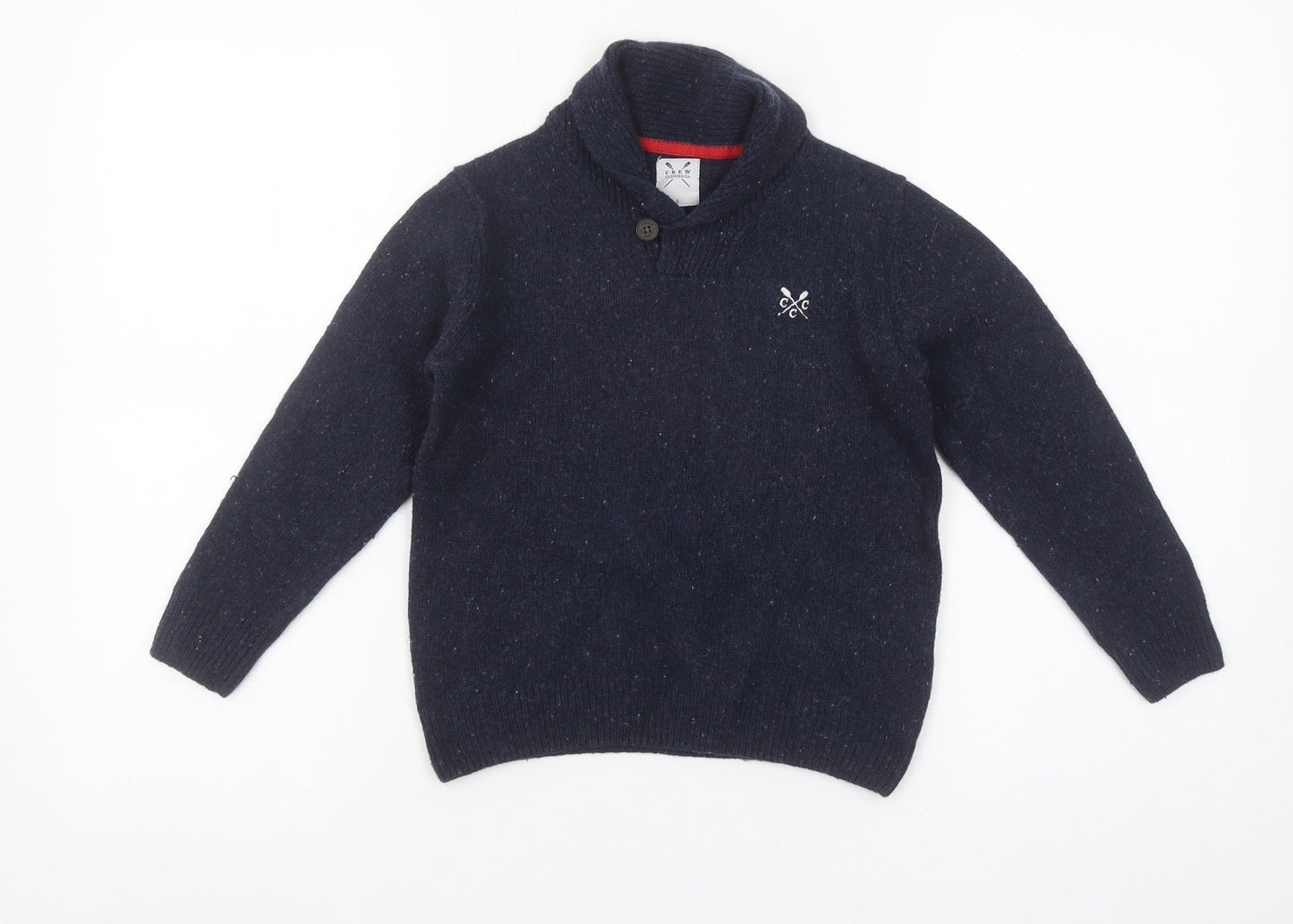 Crew Clothing Boys Navy Lambswool Shawl Collar Jumper Size 6 Years