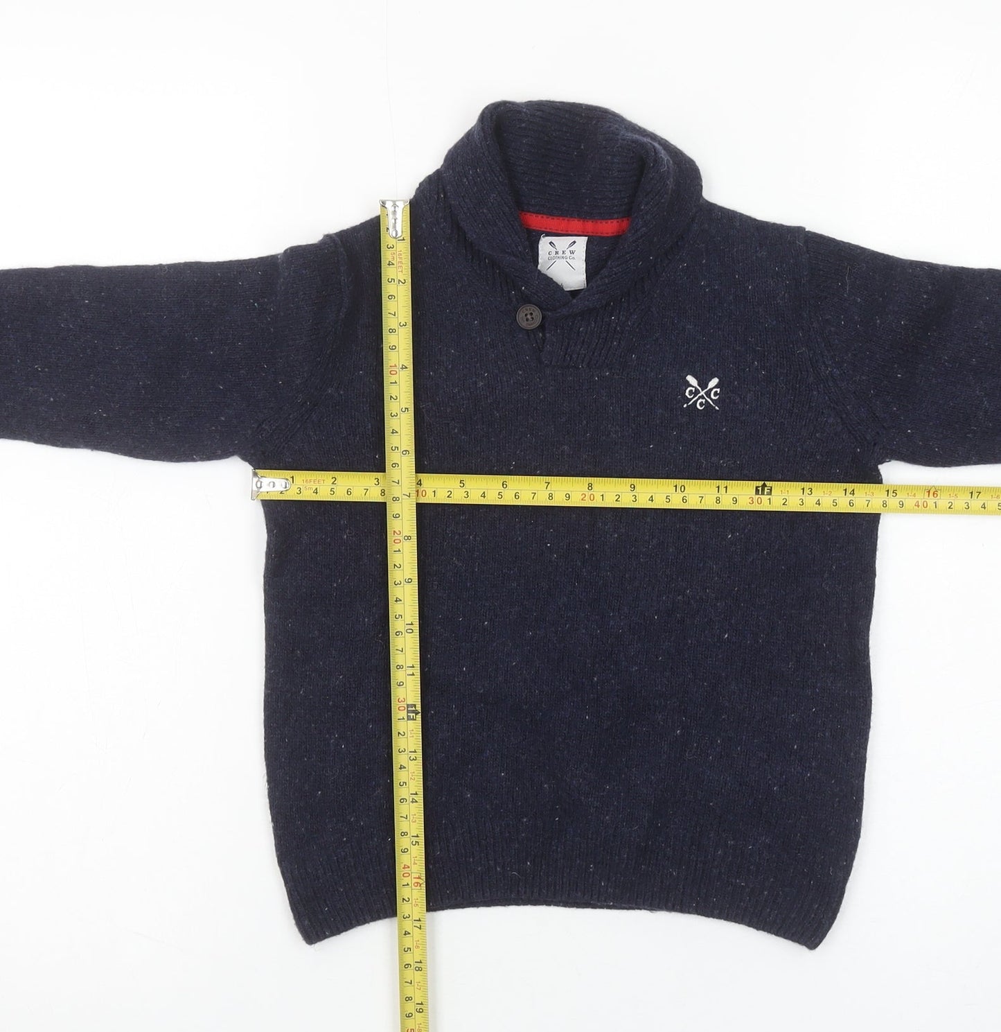 Crew Clothing Boys Navy Lambswool Shawl Collar Jumper Size 6 Years