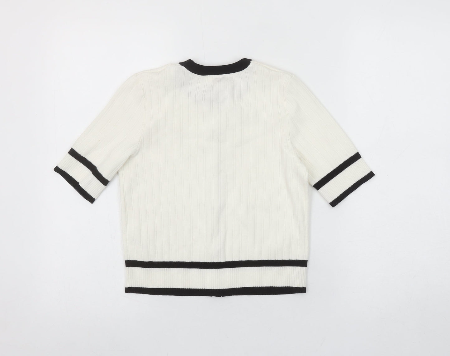 Savida Women’s White Black Trim Short Sleeve Knit Blouse Size S