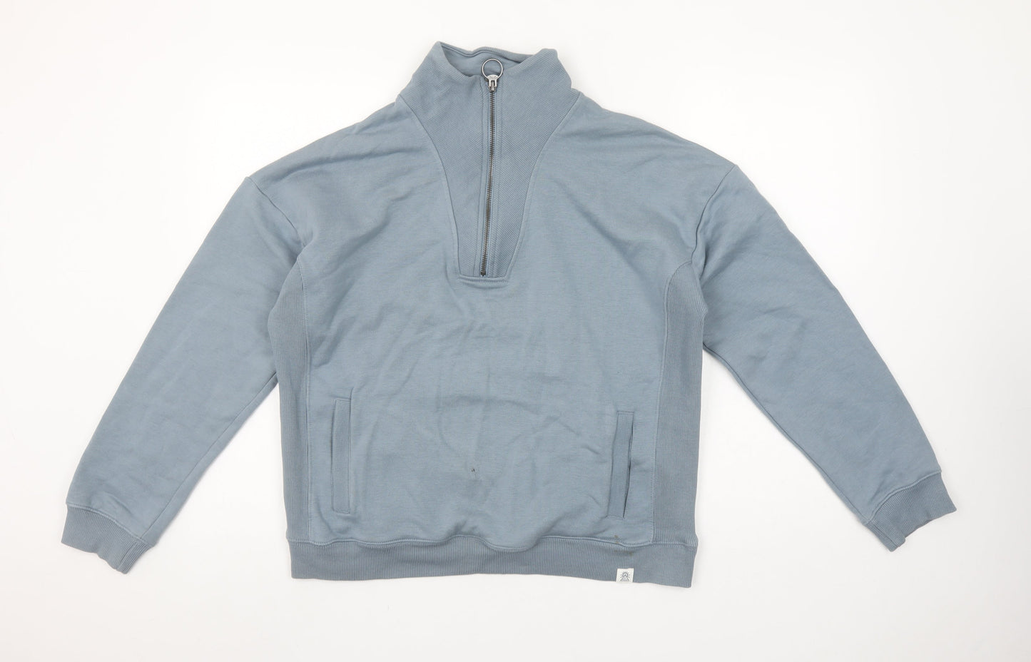 Fat Face Women Blue 1/4 Zip Sweatshirt M Cotton Blend Casual Top