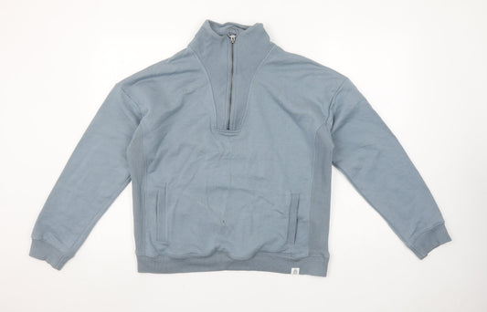 Fat Face Women Blue 1/4 Zip Sweatshirt M Cotton Blend Casual Top