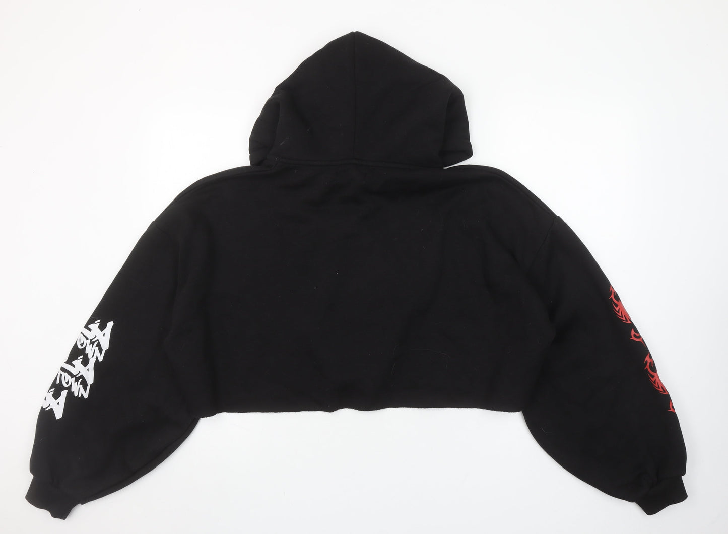 PrettyLittleThing Women Black L Full Zip Cropped Hoodie Los Angeles Graphic