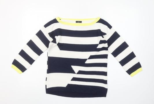 M&Co Women’s Navy Striped Boat Neck Acrylic Jumper Size 10