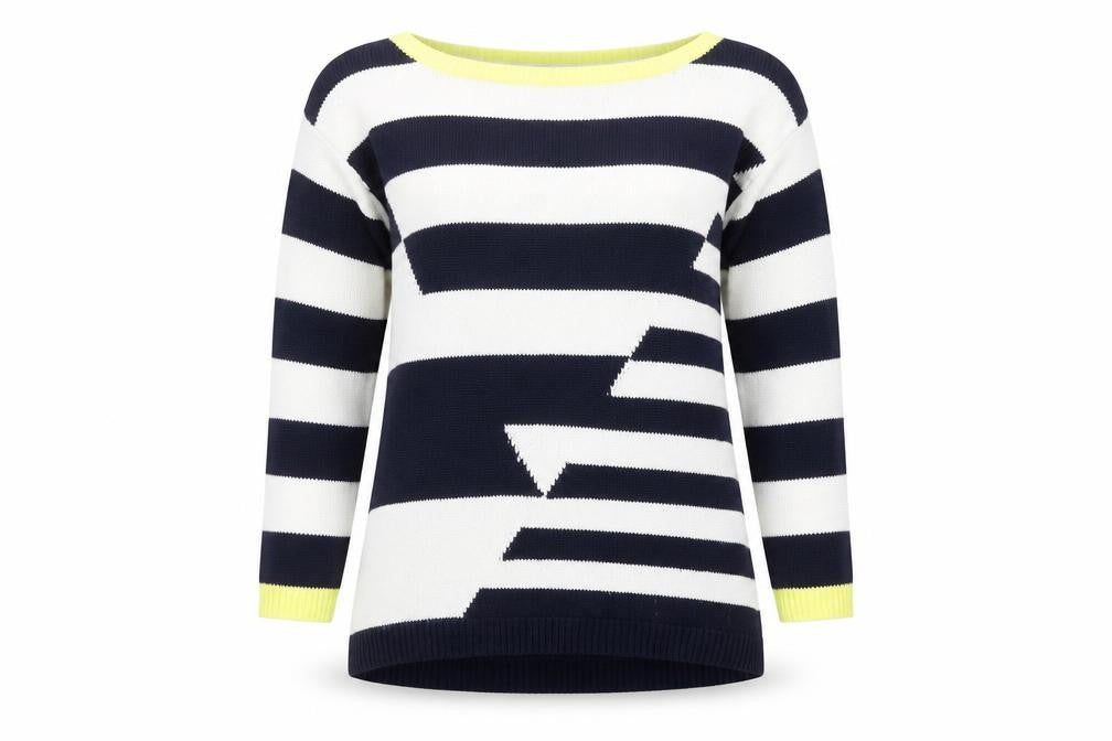 M&Co Women’s Navy Striped Boat Neck Acrylic Jumper Size 10