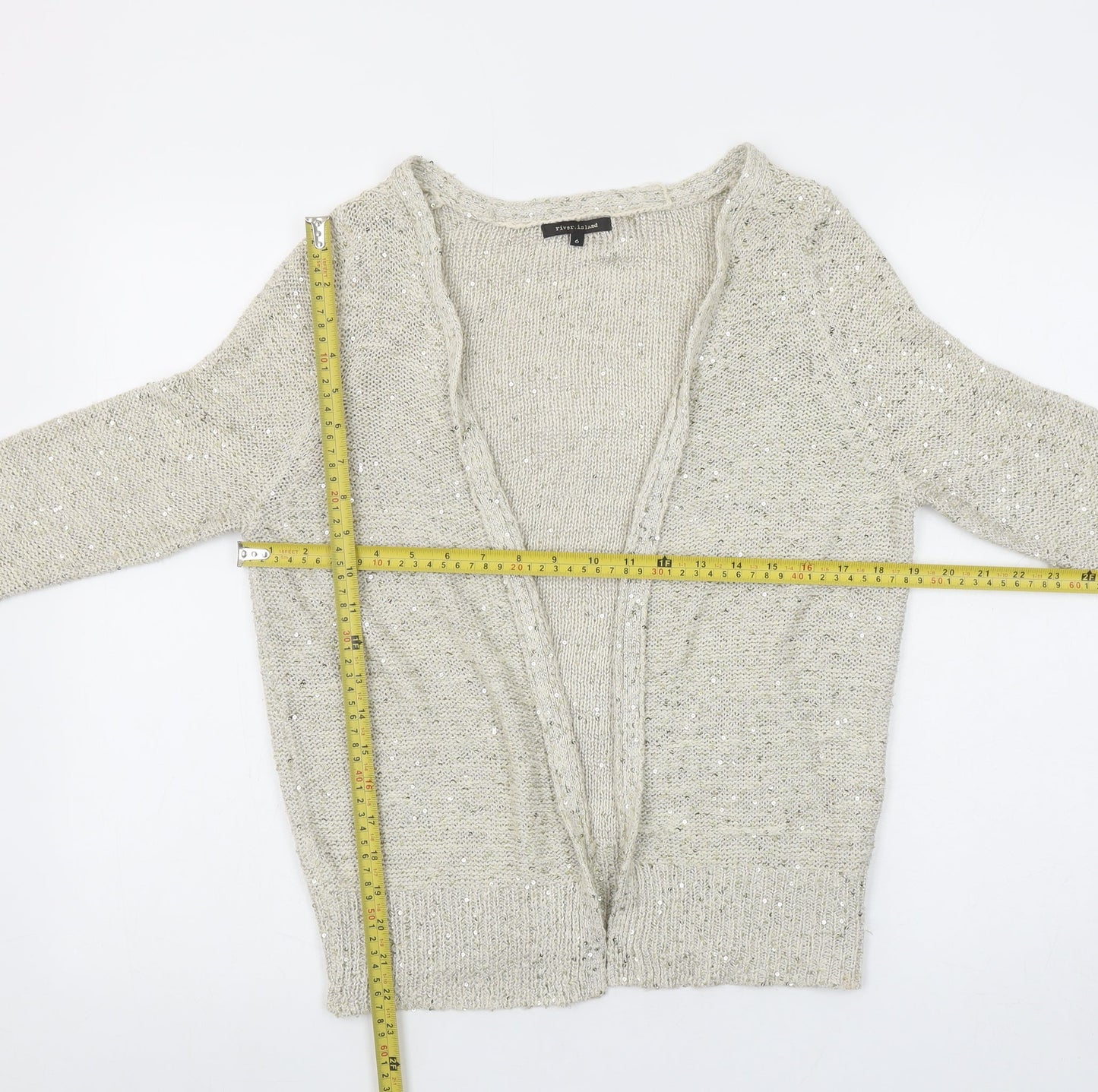River Island Women’s Beige Sequin Knit Cardigan Size 6