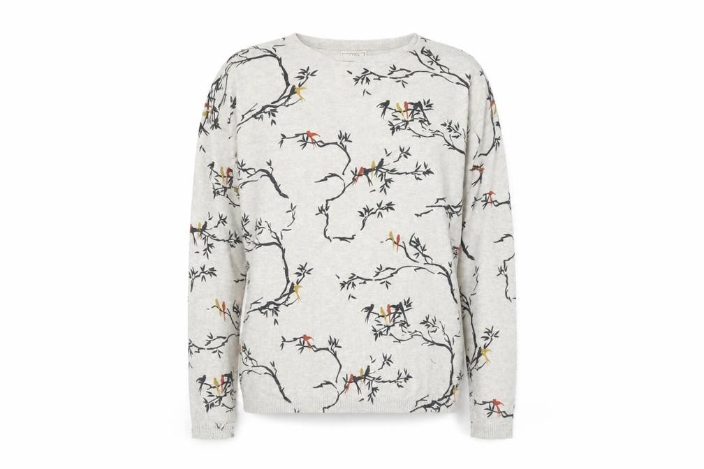 FatFace Womens Beige Bird Print Cotton Jumper Size 10