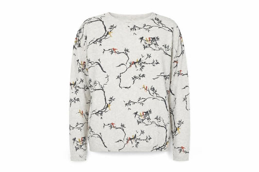 FatFace Womens Beige Bird Print Cotton Jumper Size 10