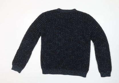 Topman Men Blue Chunky-Knit Crew Neck Pullover Jumper M