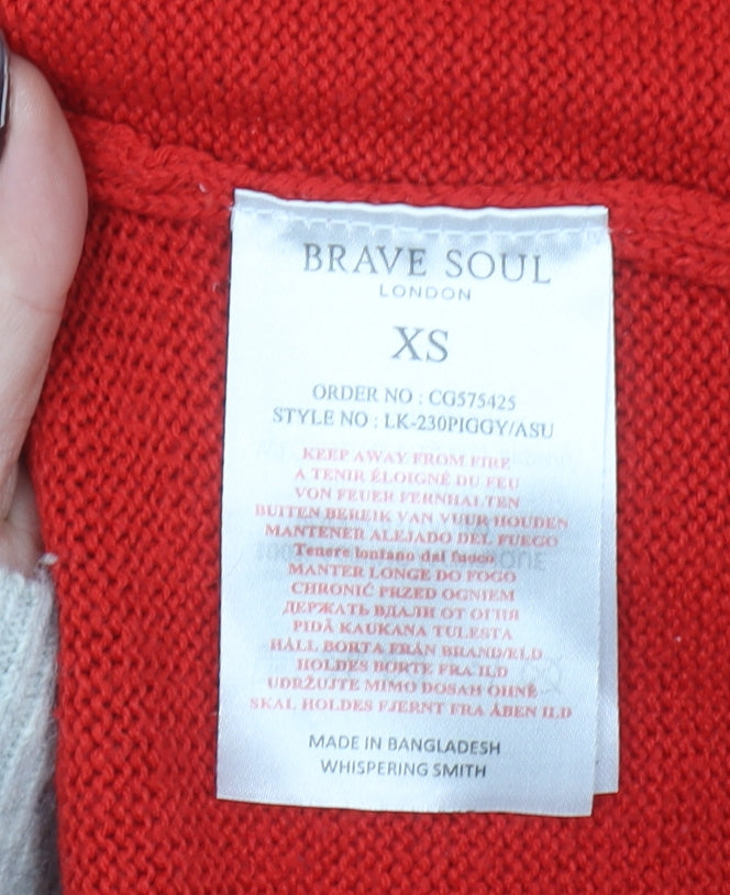 Brave Soul Women’s Red Christmas Pig Sequin Knit Jumper XS