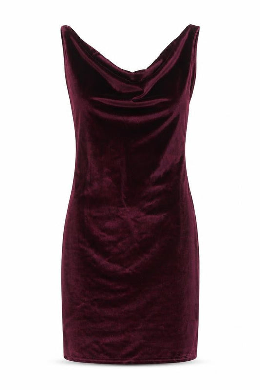 PRETTYLITTLETHING Women's Red Velvet Cowl Neck Bodycon Dress Size 6
