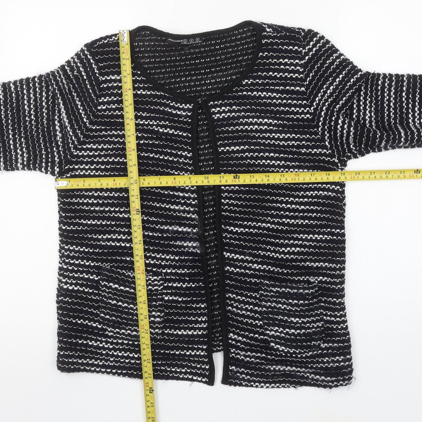 Atmosphere Womens Black Striped Open Knit Cardigan Size M