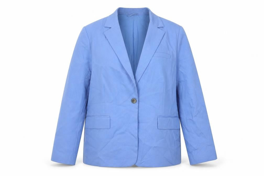 H&M Women Blue Regular Fit Notch Lapel Single-Breasted Blazer Size 16