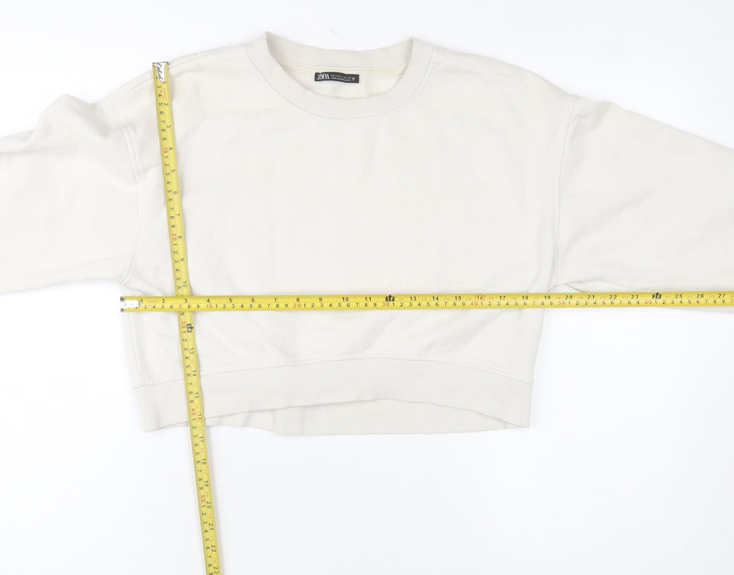 Zara Women Beige Crew Neck Pullover Sweatshirt Small Cotton Blend