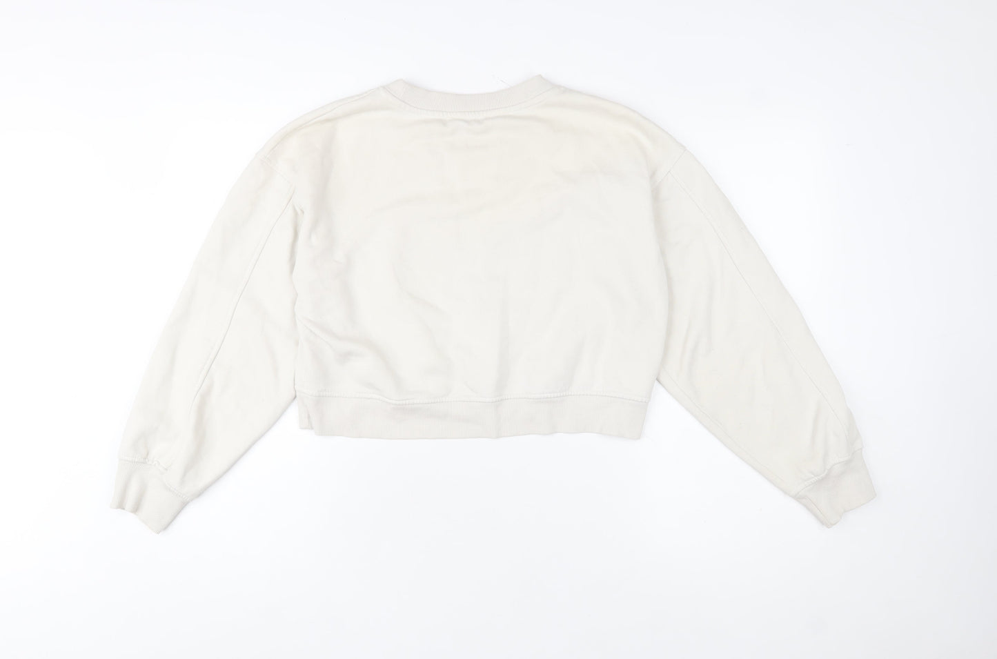 Zara Women Beige Crew Neck Pullover Sweatshirt Small Cotton Blend