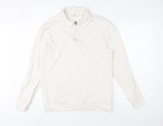 Marks and Spencer Men's Ivory Collared 1/2 Zip Sweatshirt M