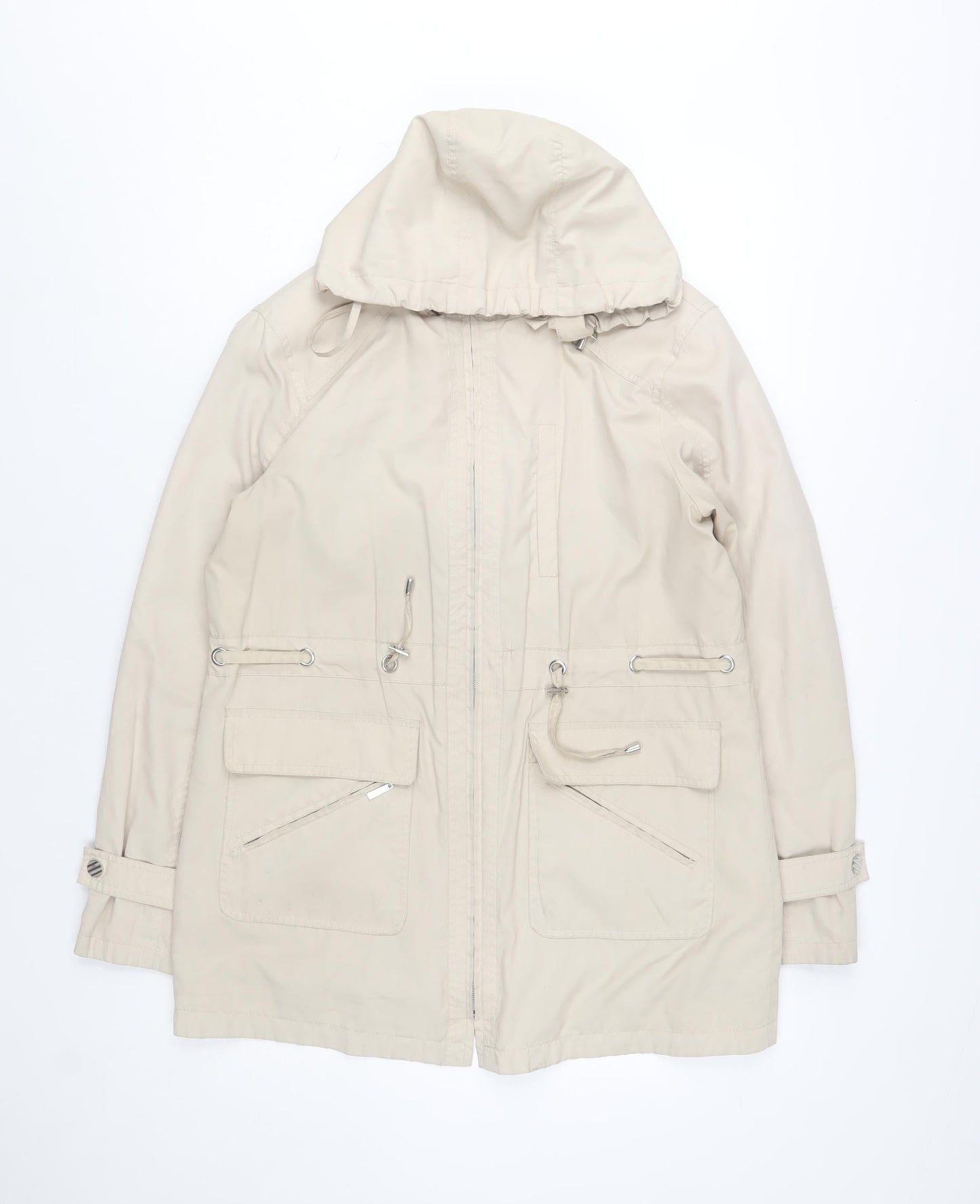 David Barry Womens Beige Hooded Parka Jacket Size 14