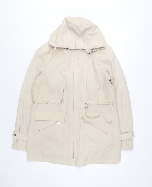 David Barry Womens Beige Hooded Parka Jacket Size 14