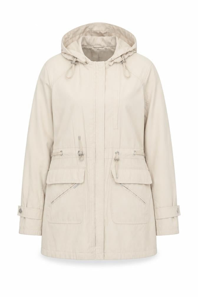 David Barry Womens Beige Hooded Parka Jacket Size 14