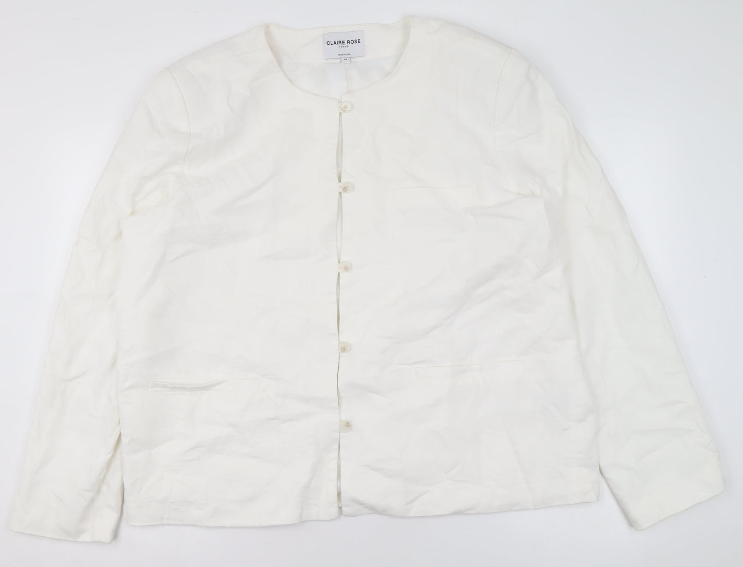Claire Rose Women White Linen Blend Regular Fit Blazer Size 16