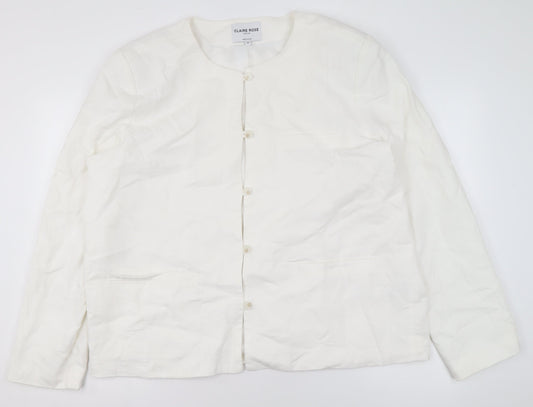 Claire Rose Women White Linen Blend Regular Fit Blazer Size 16