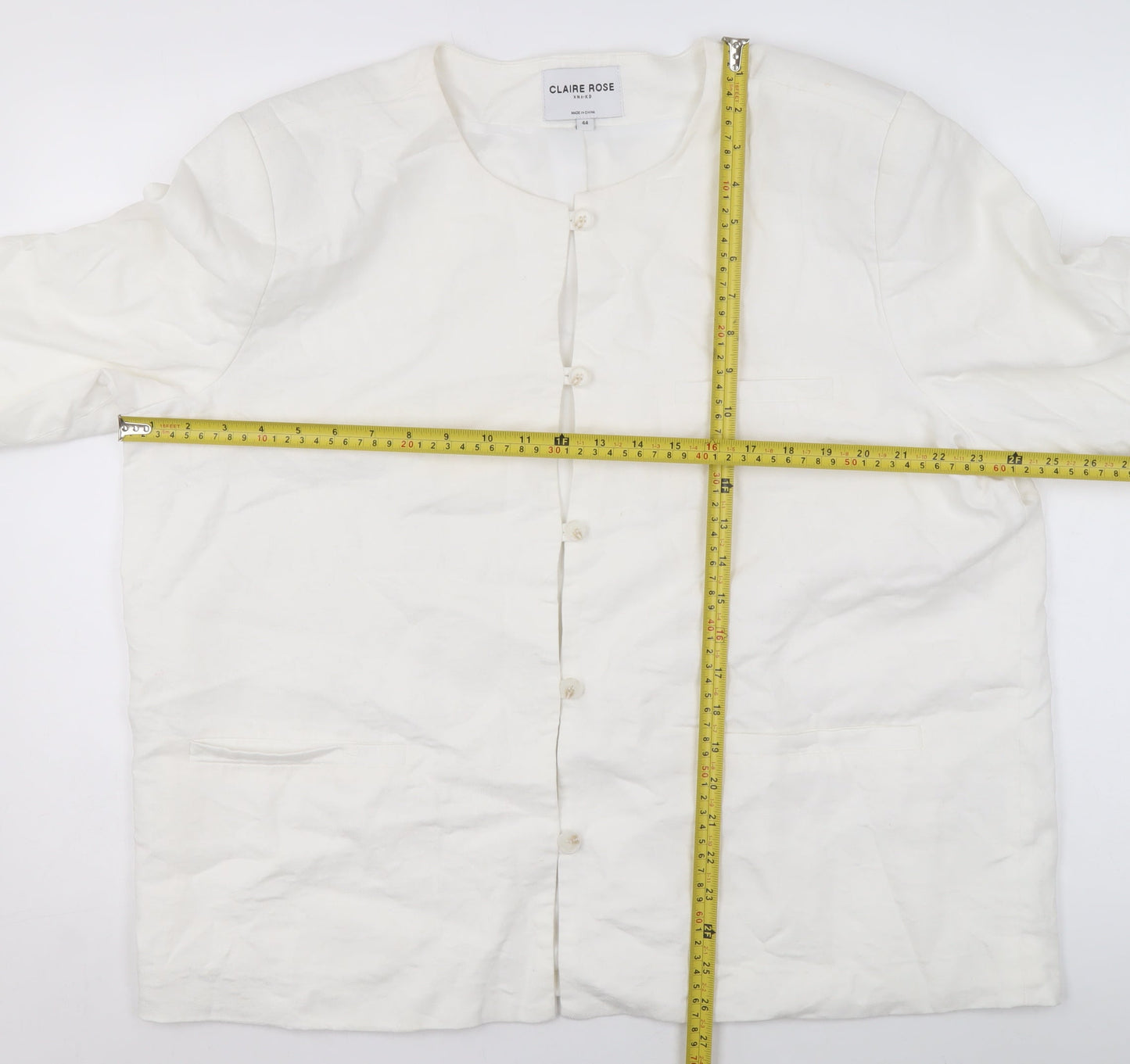 Claire Rose Women White Linen Blend Regular Fit Blazer Size 16