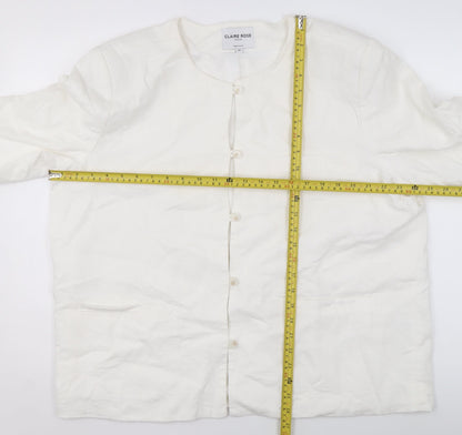 Claire Rose Women White Linen Blend Regular Fit Blazer Size 16