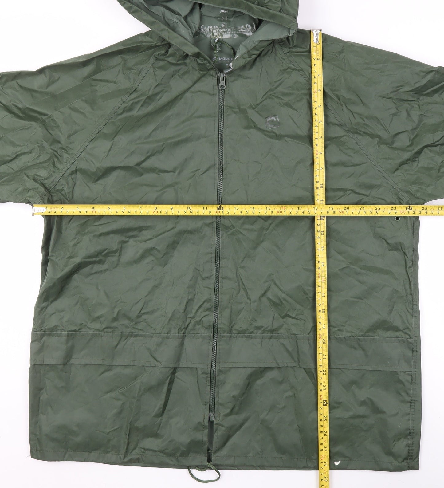 Mountain Essentials Men’s Green Hooded Rain Jacket Size M Water Resistant