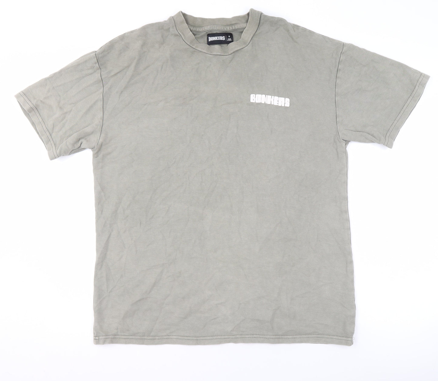 BONKERS Men's Grey Cotton Crew Neck Short Sleeve T-Shirt Size S
