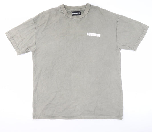 BONKERS Men's Grey Cotton Crew Neck Short Sleeve T-Shirt Size S