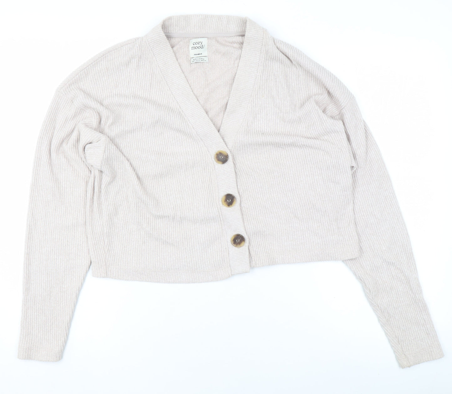Pull & Bear Women's Beige V-Neck Knit Cardigan Size S