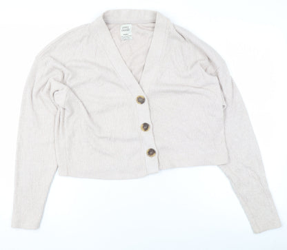 Pull&Bear Women's Beige V-Neck Knit Cardigan Size S