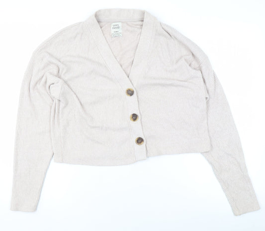 Pull & Bear Women's Beige V-Neck Knit Cardigan Size S