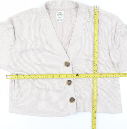 Pull&Bear Women's Beige V-Neck Knit Cardigan Size S