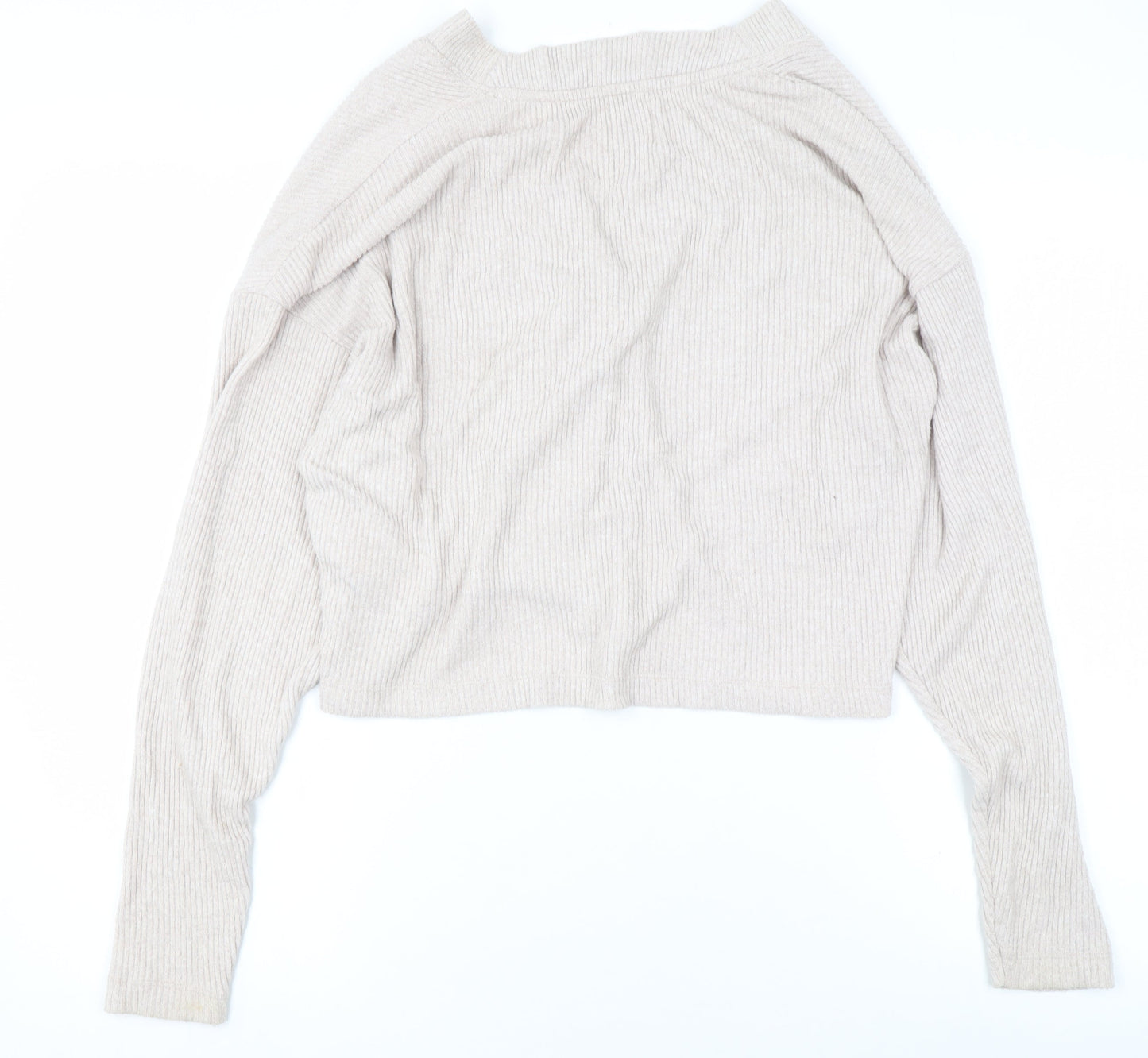 Pull & Bear Women's Beige V-Neck Knit Cardigan Size S