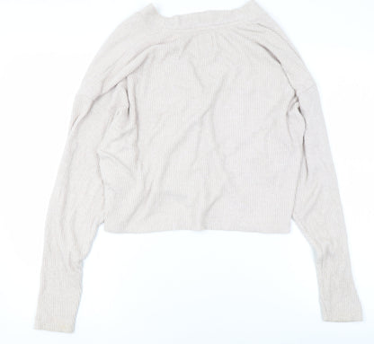 Pull&Bear Women's Beige V-Neck Knit Cardigan Size S