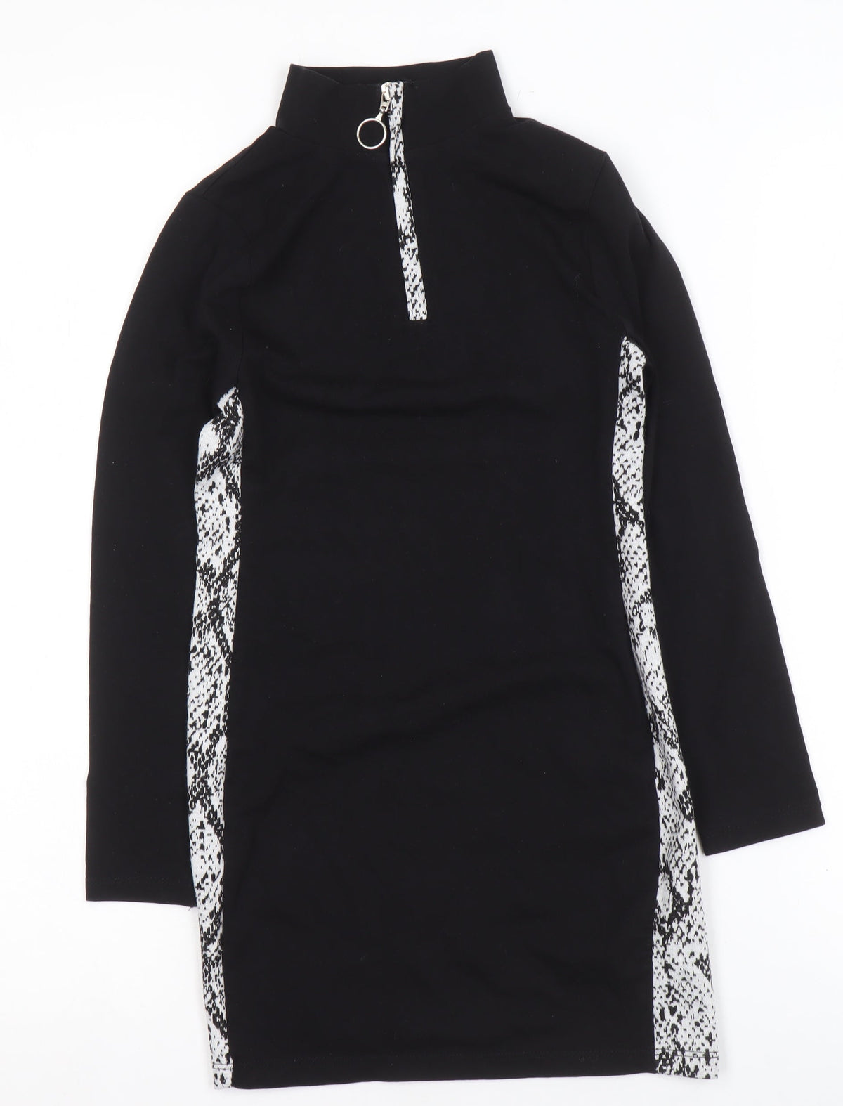 Candy Couture Girls Black Snake Print Panel Zip High Neck Dress Age 9