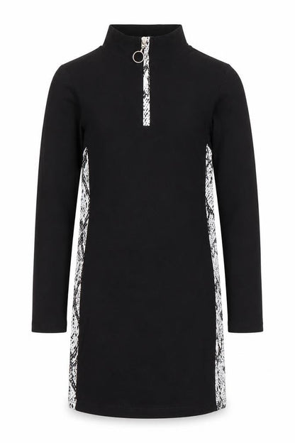 Candy Couture Girls Black Snake Print Panel Zip High Neck Dress Age 9