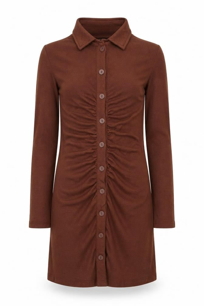 Stradivarius Women Brown Collared Shirt Dress Size 8 Button Front Knit