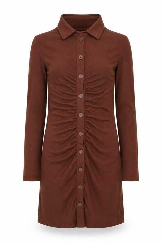 Stradivarius Women Brown Collared Shirt Dress Size 8 Button Front Knit