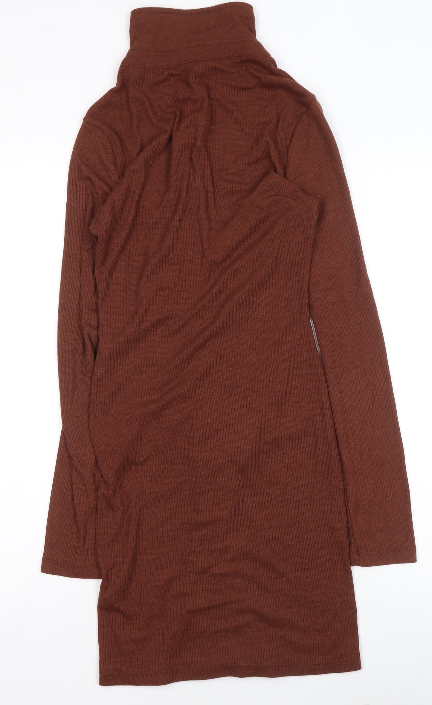 Stradivarius Women Brown Collared Shirt Dress Size 8 Button Front Knit