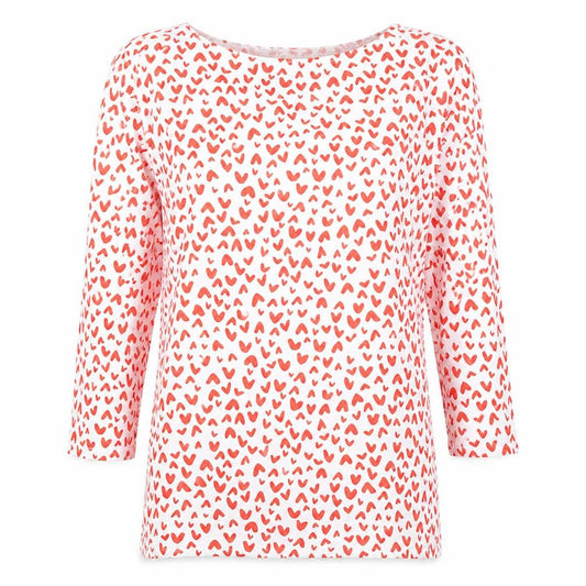 Marks and Spencer Women’s White Heart Print 3/4 Sleeve Cotton T-Shirt Size 10