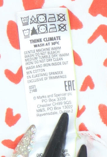 Marks and Spencer Women’s White Heart Print 3/4 Sleeve Cotton T-Shirt Size 10