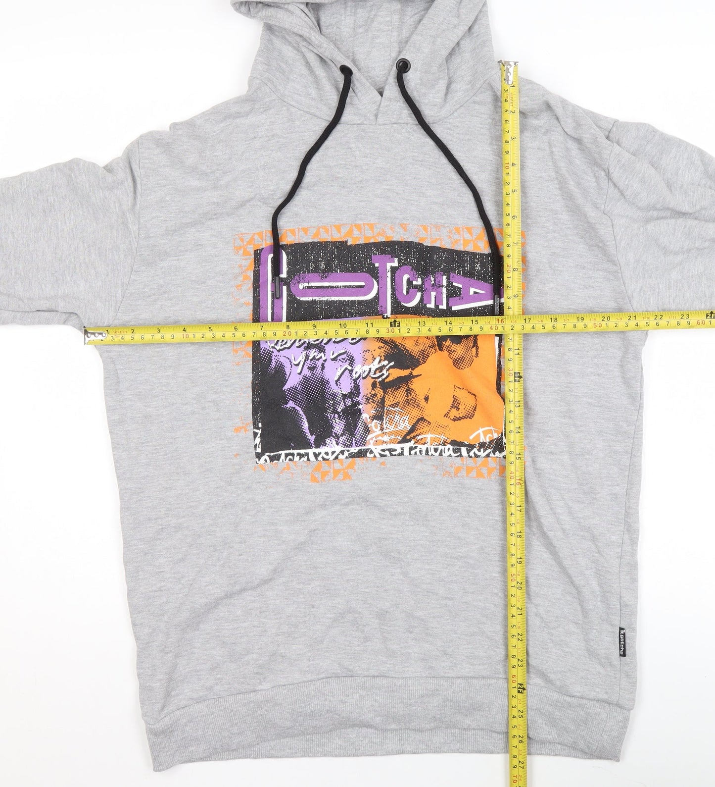 Gotcha Women Grey Pullover Hoodie Medium Graphic Print Cotton Blend