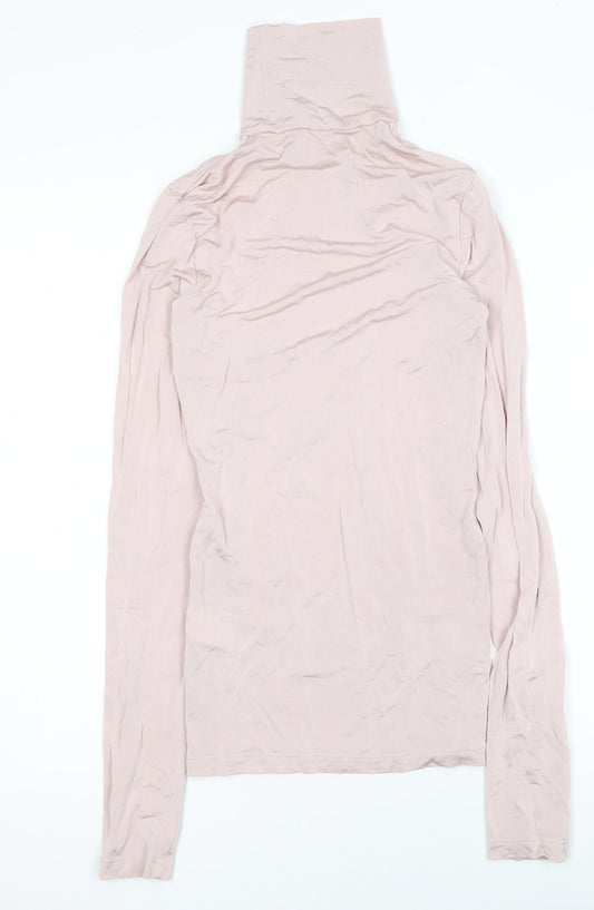 H&M Women Pink Roll Neck Long Sleeve Stretch Jersey Top Size 6