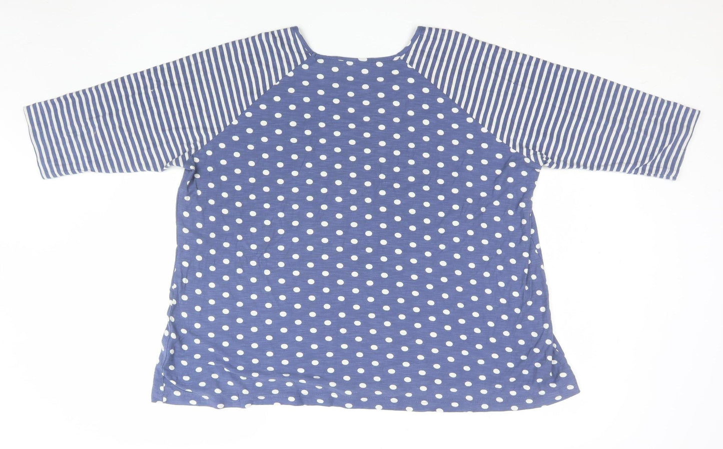 Capri Women Blue Polka Dot 3/4 Sleeve Cotton T-Shirt S