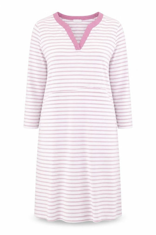 Bella di Notte Women Pink Striped Cotton T-Shirt Dress Size 12