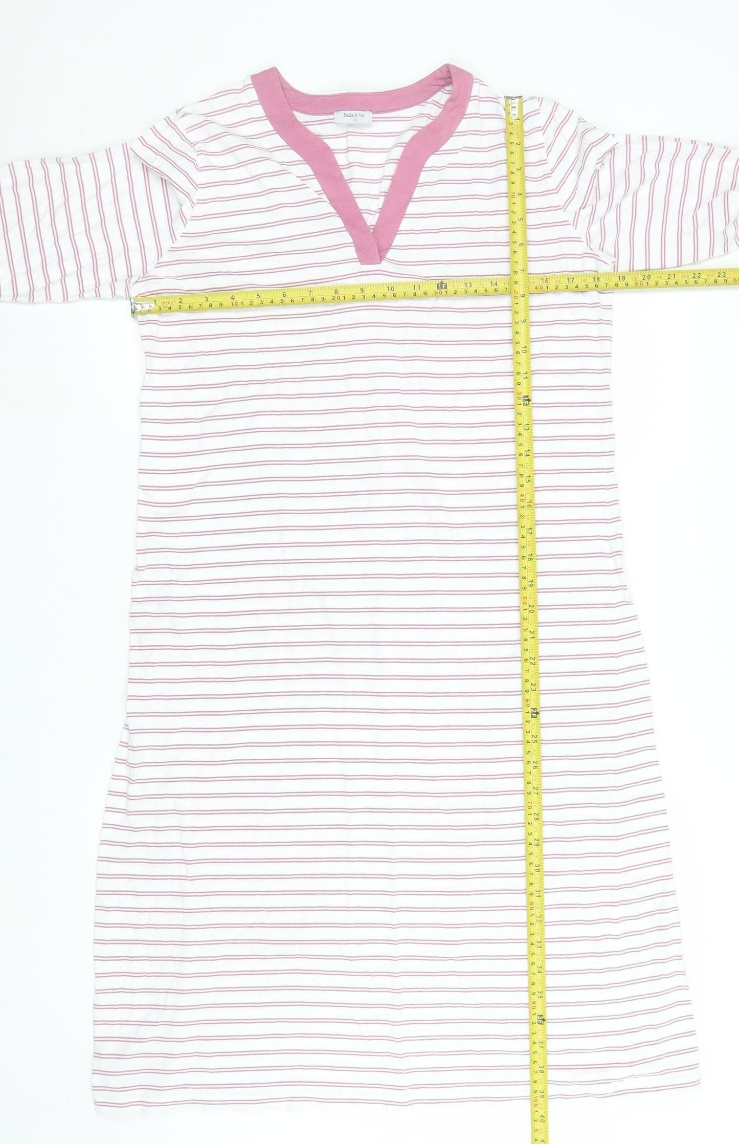 Bella di Notte Women Pink Striped Cotton T-Shirt Dress Size 12
